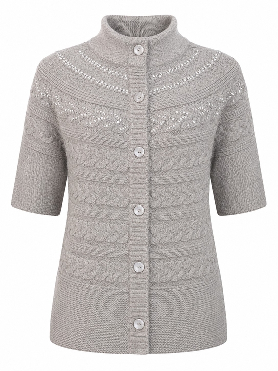 Coldwater Creek Sweaters - COLDWATER CREEK | Gray Taupe Wool Rabbit Hair Sequin Cable Knit Cardigan | XL